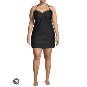 Nicole Miller Studio Swimdress Shirred  Women's Bathing Suit Size Large Black